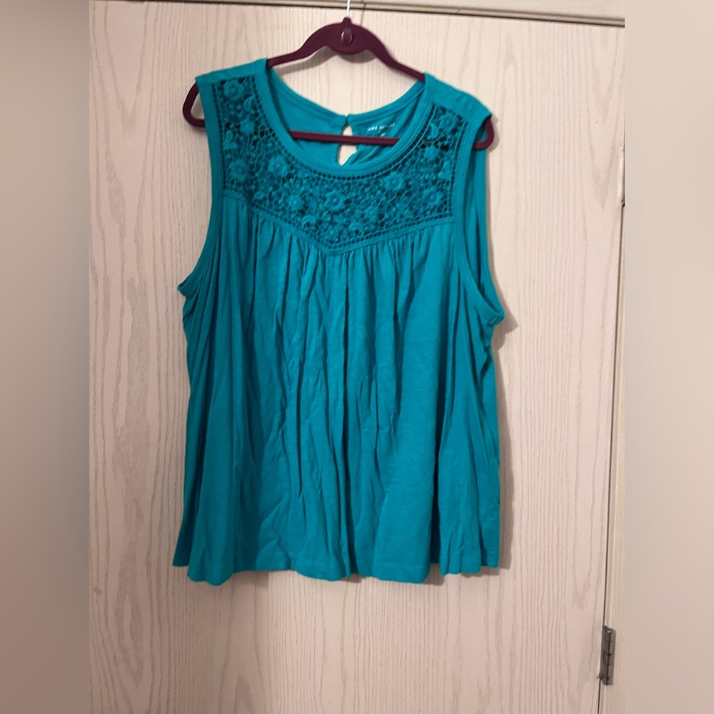 Lane Bryant Teal Sleeveless Lace Yoke Top